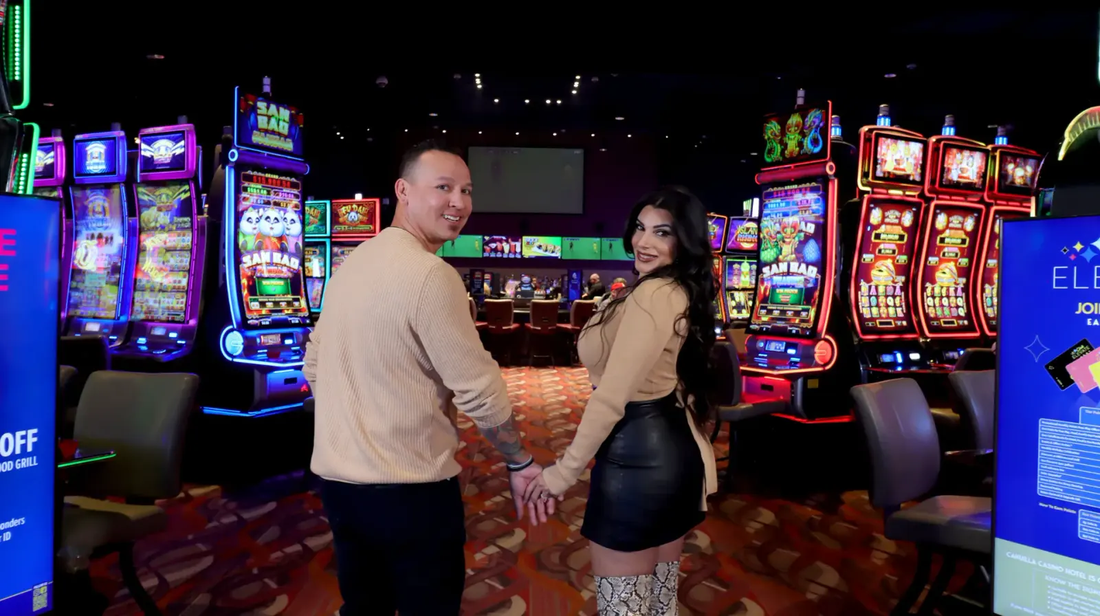Guests walking the slot machine floor at the Cahuilla Casino